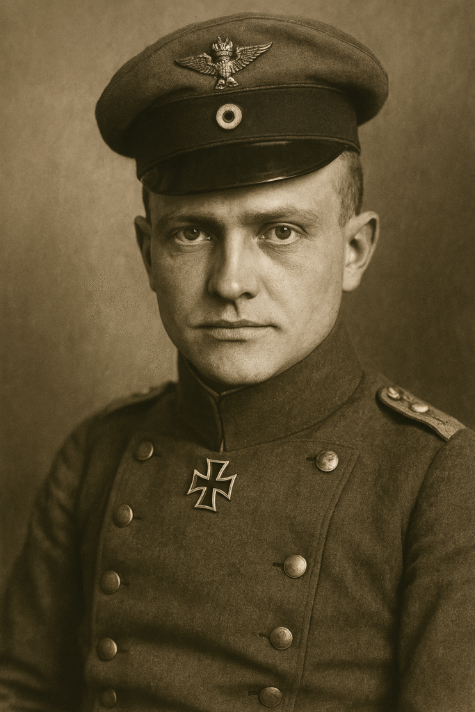 An AI generated image of Manfred von Richthofen, the Red Baron, a World War One airplane ace.